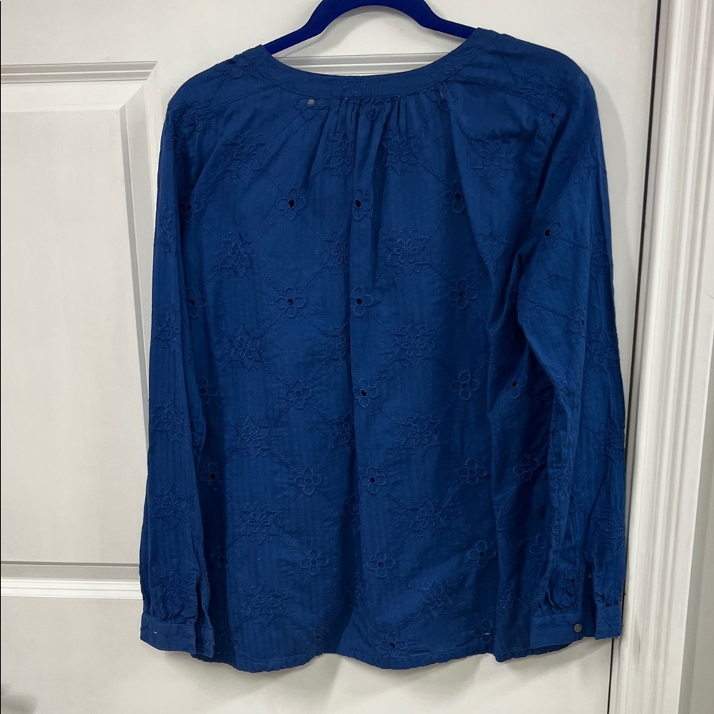 LOFT Women's Navy Embroidered Blouse - Picture 3 of 3